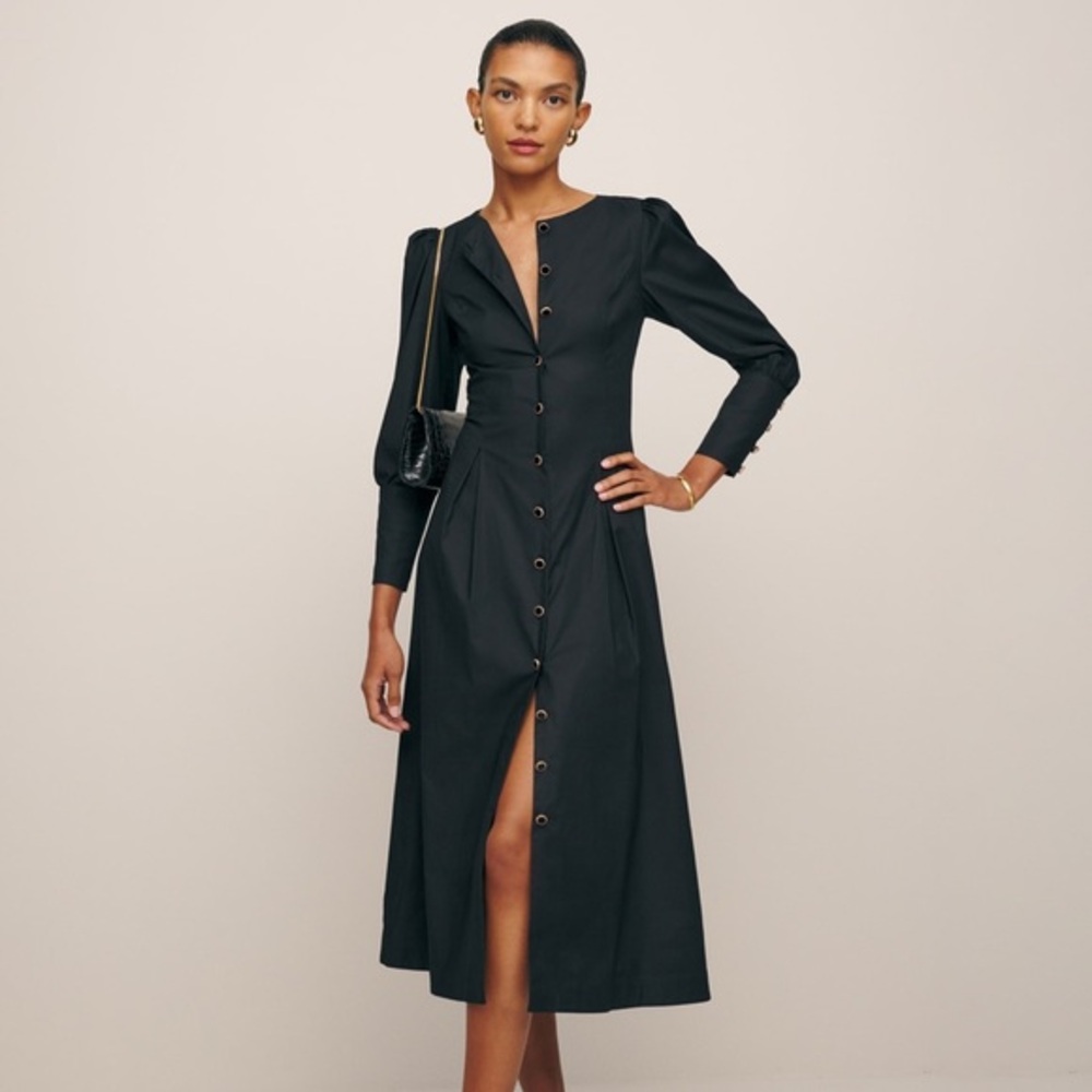 Reformation Midnight Black Long Sleeve Dress